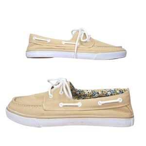 Daniel Green Madison Stone Womens Khaki Tan Canvas Slip On Boat Shoes Size 9 N